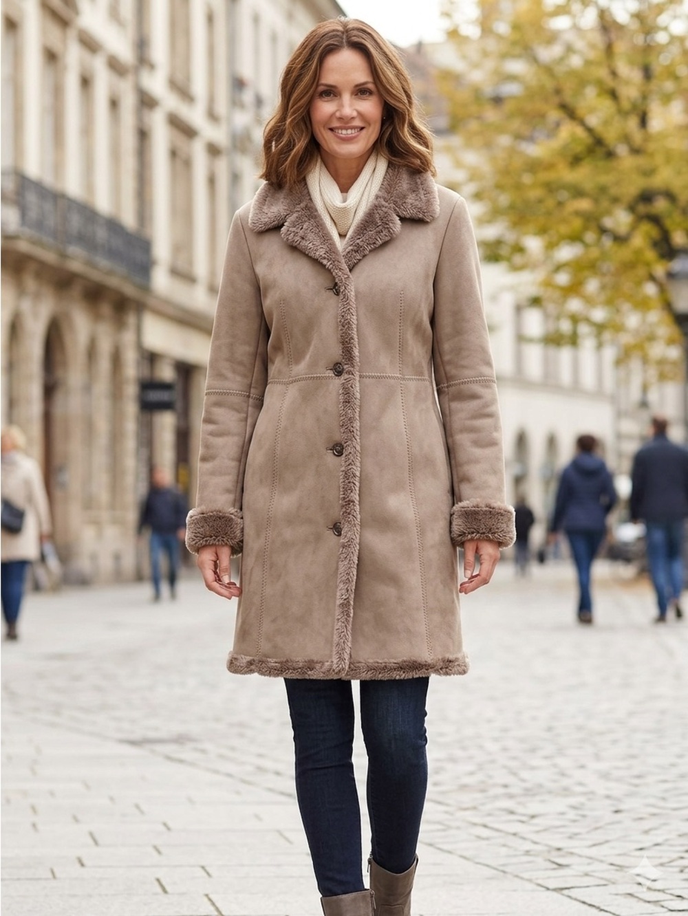 Jones New York Large Coat Faux Suede Faux Fur Womens Taupe Trench Pea Coat Vegan